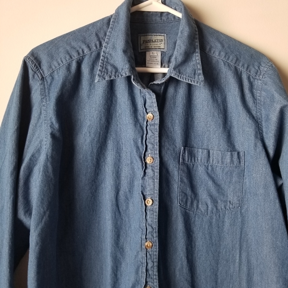 Pendleton Denim Blue Button Down Long Sleeve Shir… - image 5